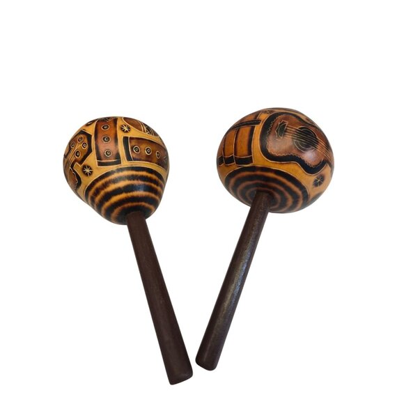 Vintage Gourd Maracas Hand Carved Folk Art Latin instrument Music Lover Gift art - Picture 13 of 14